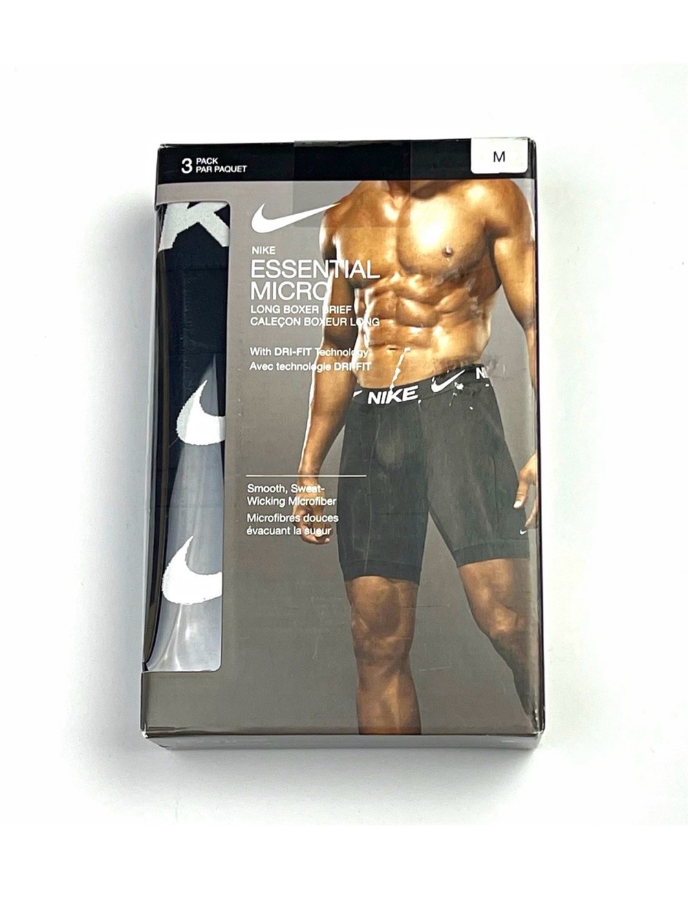 Nike 3 Pack Long Boxer Briefs Essential Micro Dri-FIT Black White Men’s Size M